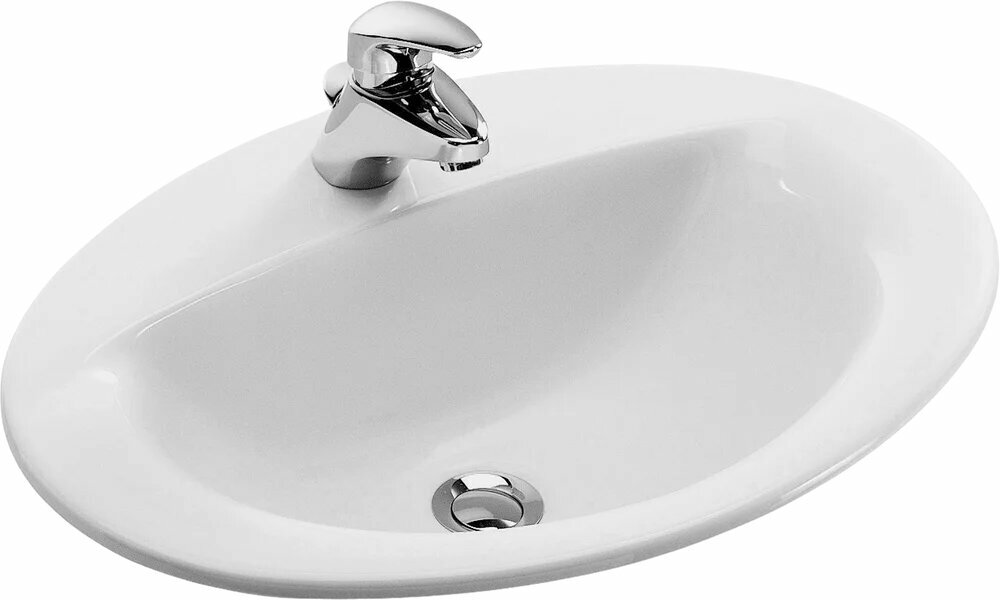 Раковина встраиваемая сверху Jacob Delafon Patio E4155-00 56 полувстраиваемая 56 см фарфоровая раковина для ванной белая овальная со сливом-переливом