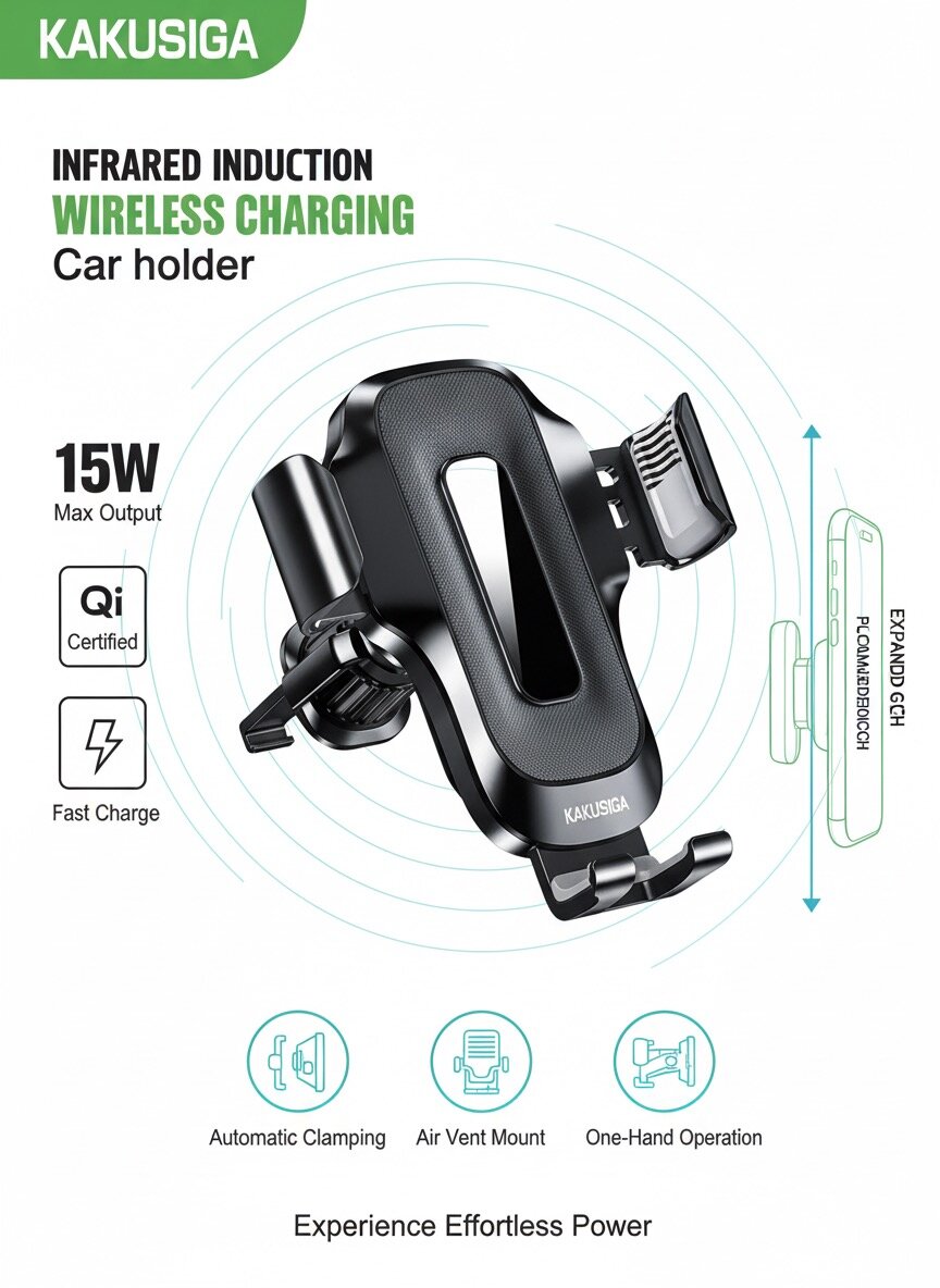 Avtomobil uchun Kakusiga Infrared Induction Wireless Charging Car Holder