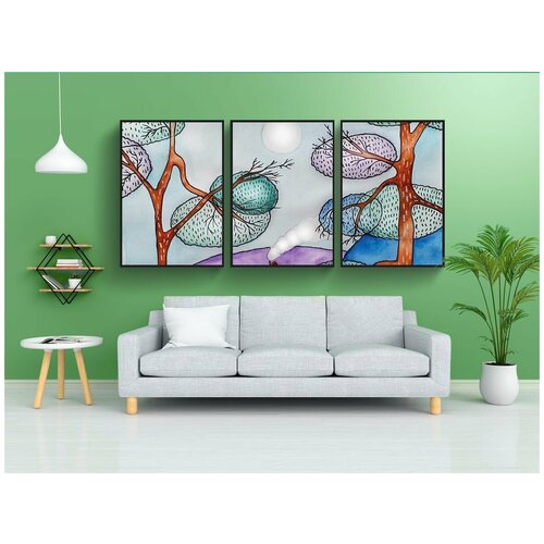 фото Набор модулных постеров для интерьера "иллюстрация, сказка, зима" 60x90 см. в тубусе, без рамки lotsprints