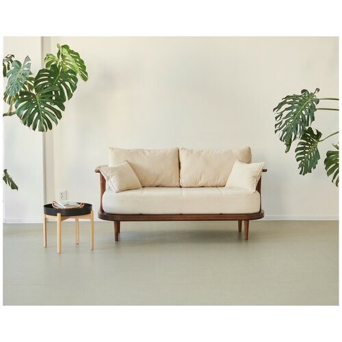 Садовый диван Soft Element Ламе-С, двухместный, деревянный, велюр, слоновая кость - орех, на террасу, на веранду, для дачи и сада, дачный, для бани комплект спального места с бельем