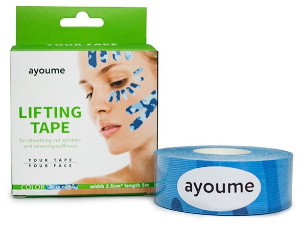 Кинезио тейп для подтяжки лица AYOUME Kinesiology Tape Roll 2,5см*5м голубой камуфляж