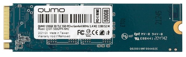 Внутренний SSD-накопитель Qumo Novation 500Gb, M.2 2280, PCIe Gen3 x4, NVMe, 3D TLC, Черный Q3DT-500GPP4-NM2 OEM