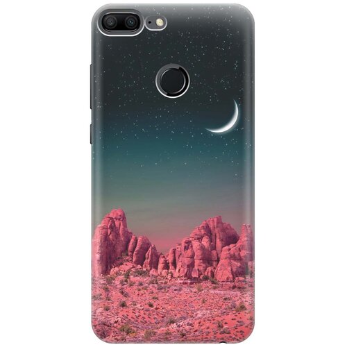 фото Gosso ультратонкий силиконовый чехол-накладка для honor 9 lite с принтом "месяц над розовыми горами"