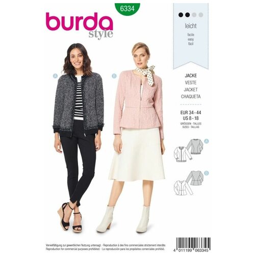 фото Выкройка burda 6334 - жакет из трикотажа, цветочная куртка-боксер