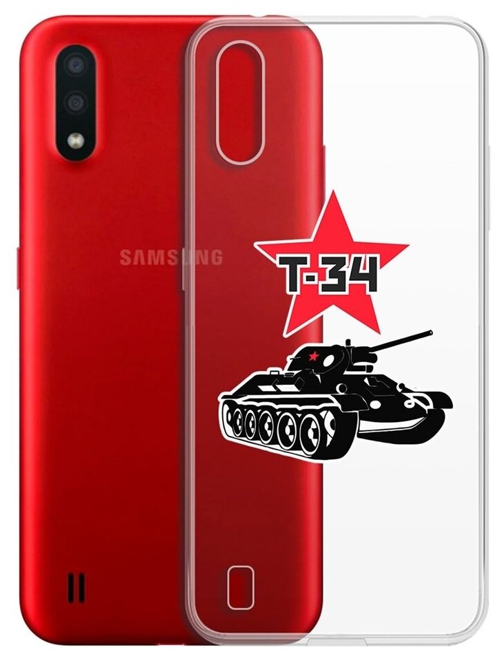 Чехол-накладка Krutoff Clear Case Т-34 для Samsung Galaxy A01/M01 (A015/M015)
