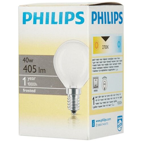 фото Лампа накаливания philips 40 вт e14 шаровидная матовая 2700 к теплый белый свет 7 шт.
