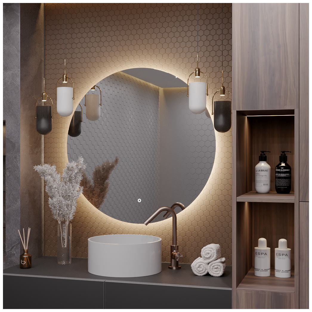 Зеркало круглое "парящее" Муза D90 для ванной с LED-подсветкой и антизапотеванием - фотография № 1