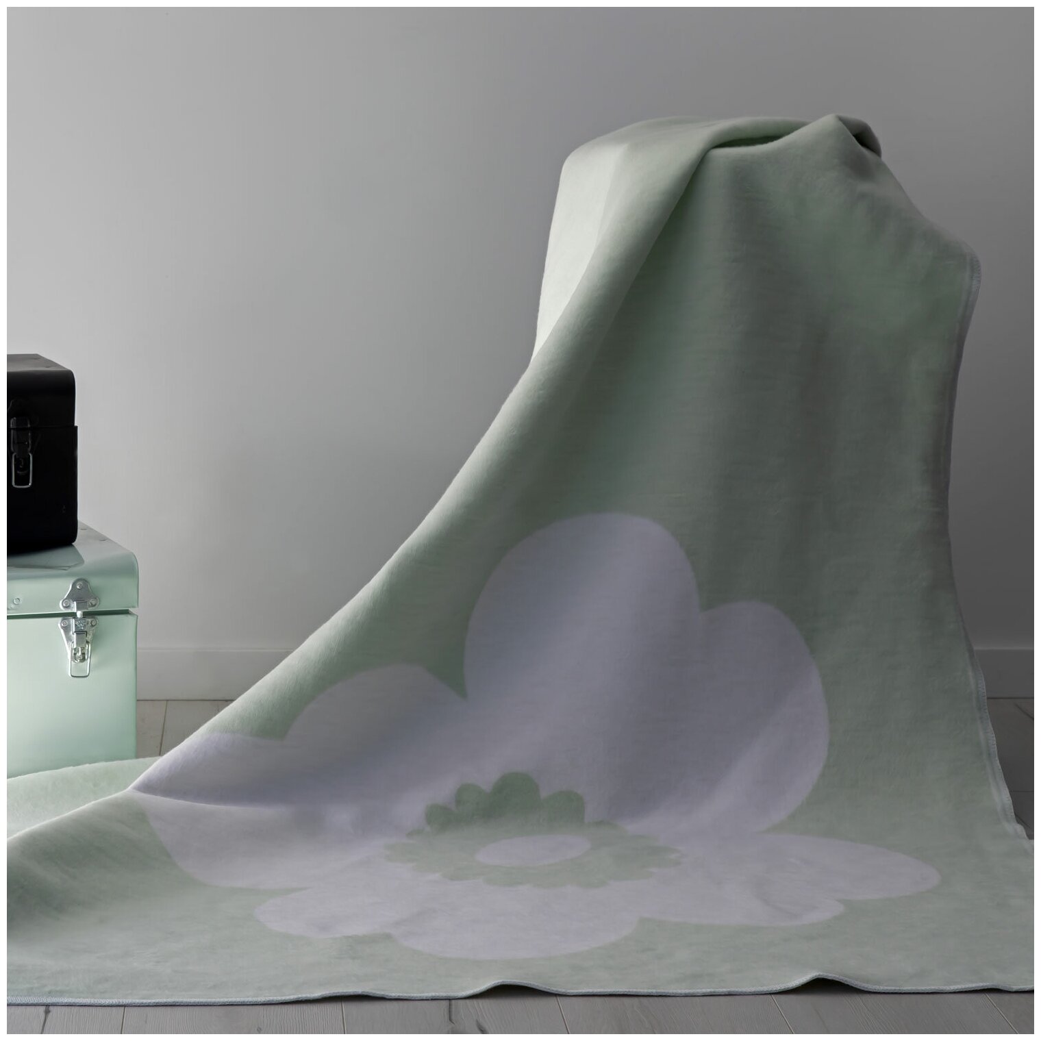 Одеяло байковое Ермолино (100% хлопок) фисташка маргаритка 212*150
