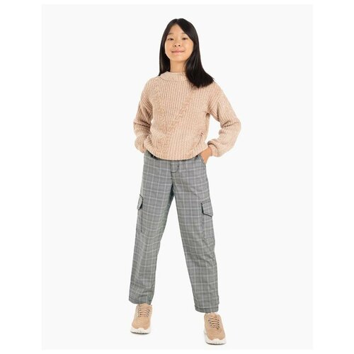 фото Клетчатые брюки с карманами-карго для девочки gloria jeans