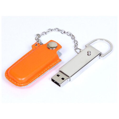 Массивная металлическая флешка с кожаным чехлом (4 Гб / GB USB 2.0 Оранжевый/Orange 214 Flash drive)