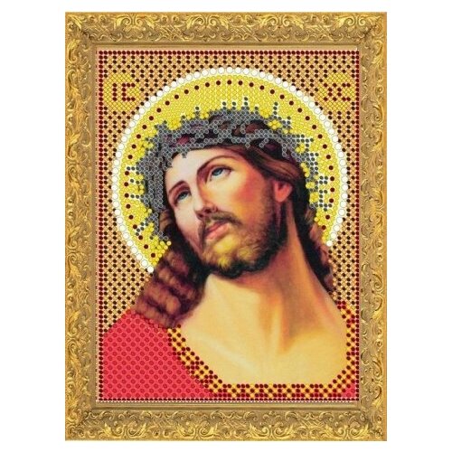 Вышивка бисером иконы Святой Спас в терновом венце 12*16 см