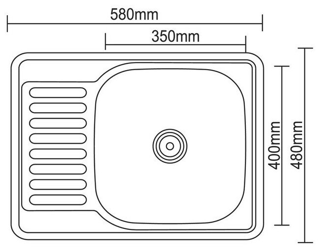 Мойка кухонная Accoona AB4858-R, врезная, правая, толщина 0.6 мм, 580х480х165 мм, глянец - фотография № 5