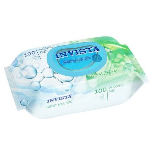 Купить Влажные салфетки INVISTA Lux антибактериальная, с клапаном, 100 шт., нет бренда