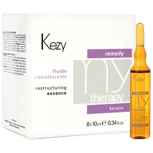 kezy кондиционер реструктурирующий c кератином restructuring remedy keratin 250 мл kezy mytherapy KEZY Mytherapy Restructuring Essence Флюид для волос реструктурирующий с кератином, 1000 г, 10 мл, ампулы