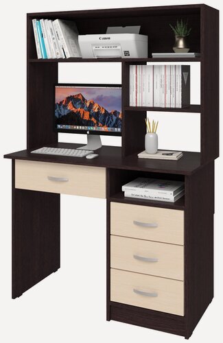 Изображение товара Стол письменный Хит-44, Ширина 120 см, Глубина 50(30) см, Высота 150(75) см, цвет: Венге/Дуб молочный