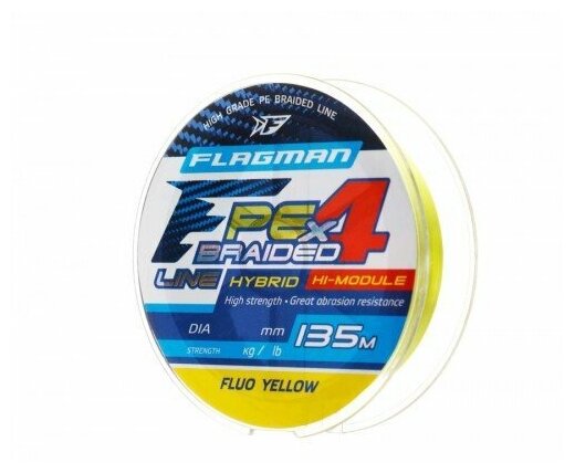 FLAGMAN Шнур PE Hybrid F4 135м FluoYellow 016мм 91кг 20lb