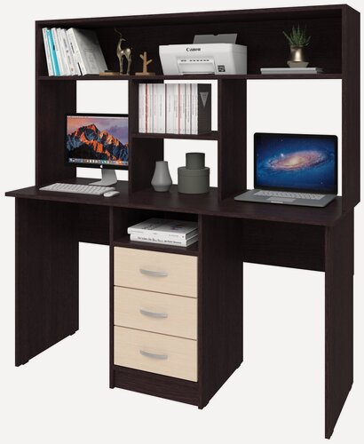 Изображение товара Стол письменный Хит-51, Ширина 160 см, Глубина 50(30) см, Высота 150(75), цвет: Венге/Дуб молочный