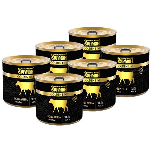 Влажный консервированный корм Четвероногий гурман голден для собак, Говядина натуральная в желе, 525гр, 6шт