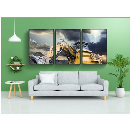 фото Набор модулных постеров для интерьера "большой гидравлический экскаватор, кот, гусеница" 60x90 см. в тубусе, без рамки lotsprints