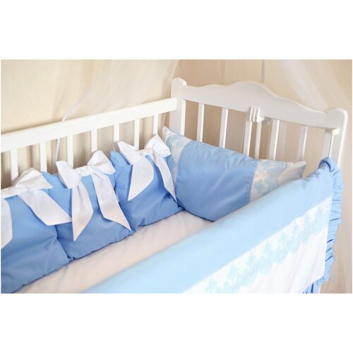 фото Бортики в кроватку-dael kids-комплект в детскую кроватку "зефирка" (цвет-голубой) (11 предметов)