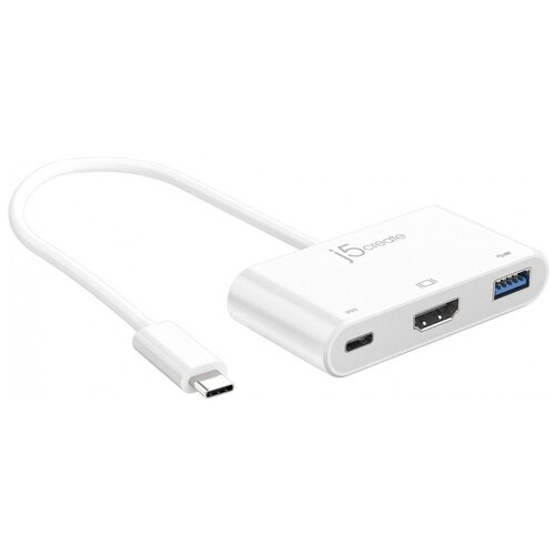 Переходник/адаптер j5create JCA379 USB-C (m) - USB-C (f)/HDMI (f)/USB Type-A (f), 0.2 м, белый переходник адаптер j5create jca379 usb c m usb c f hdmi f usb type a f 0 2 м белый