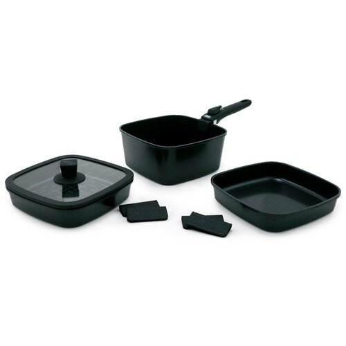 Набор посуды BoOhgle (чёрный) 5 в 1 со съемной ручкой c антипригарным керамическим покрытием