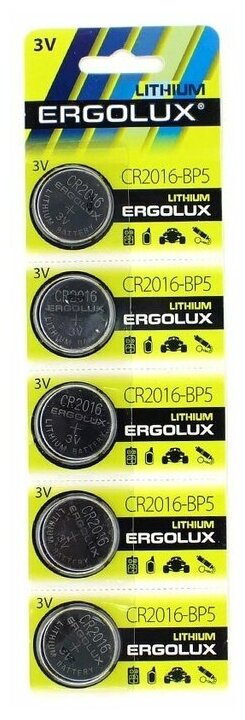 CR2016 Батарейка ERGOLUX Lithium CR2016-BP5, 5 шт. 75мAч - фото №6
