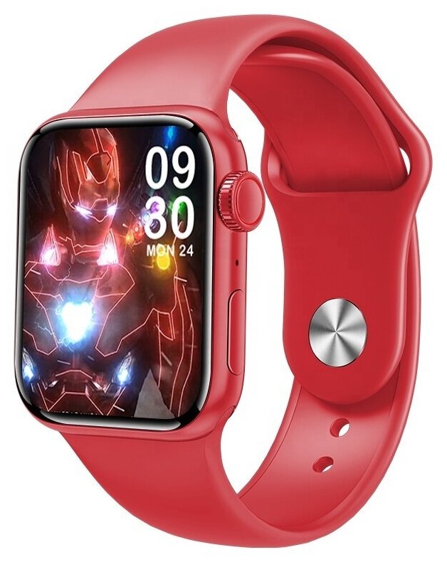 Умные часы M26 Plus KUPLACE/ Smart watch M26 Plus / M26+ с полноразмерным экраном, активной боковой кнопкой и беспроводной зарядкой, красный