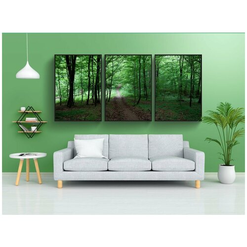фото Набор модулных постеров для интерьера "лес, зеленый, деревья" 60x90 см. в тубусе, без рамки lotsprints