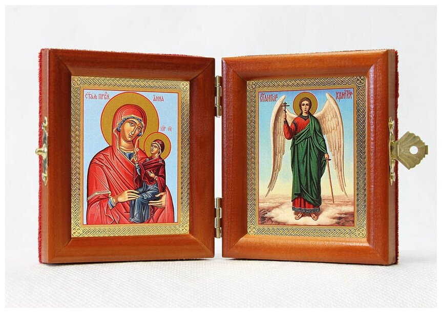 Складень именной "Святая праведная Анна мать Пресвятой Богородицы - Ангел Хранитель", из двух икон 8*9,5 см