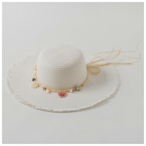 Шляпа женская MINAKU Морская, размер 56-58, цвет белый шляпа женская minaku морская размер 56 58 цвет белый
