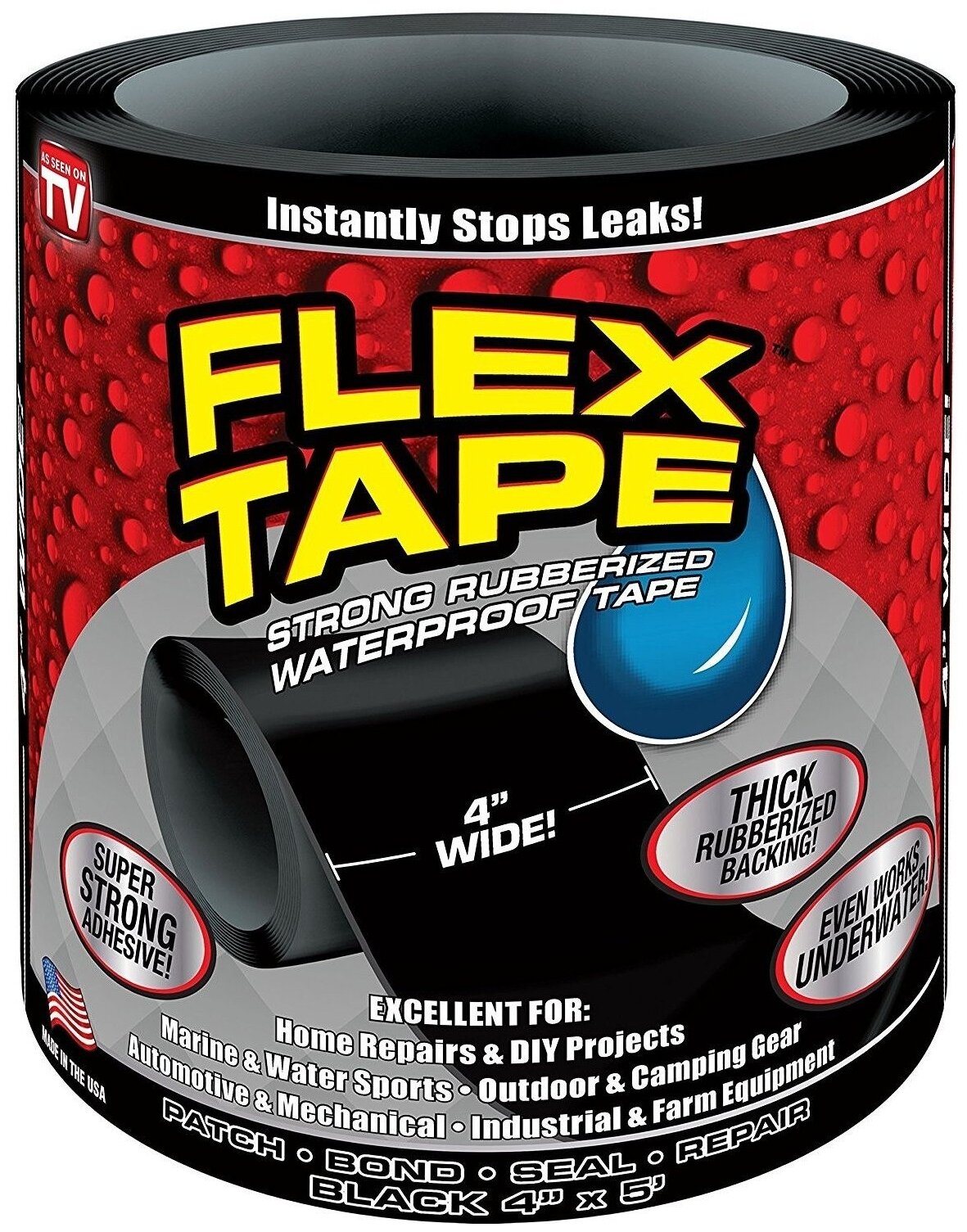 Сверхсильная клейкая лента Flex Tape 10 см черная - фотография № 1