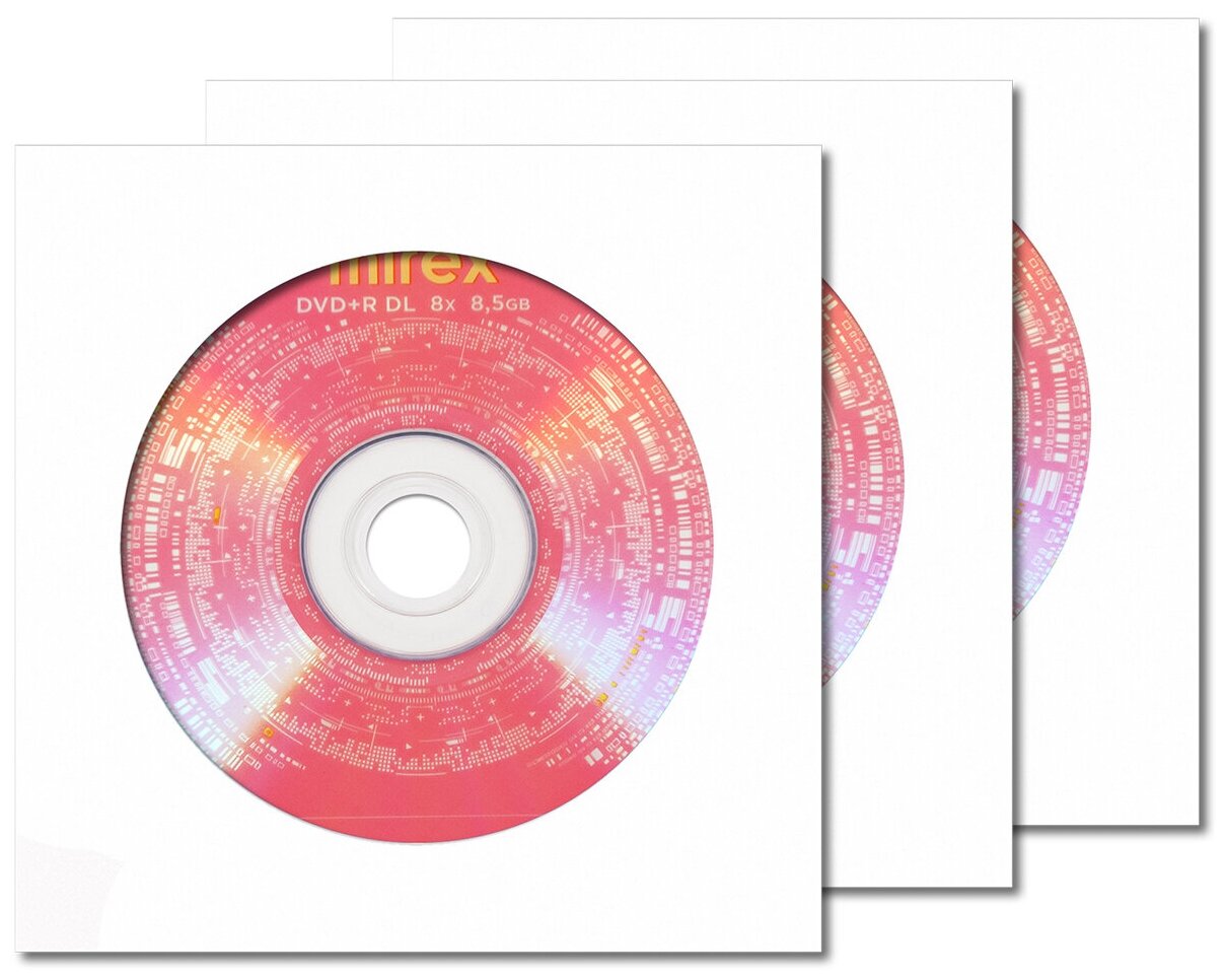 Диск DVD+R DL 8.5Gb Mirex 8x (Double Layer) в бумажном конверте с окном, 3 шт.