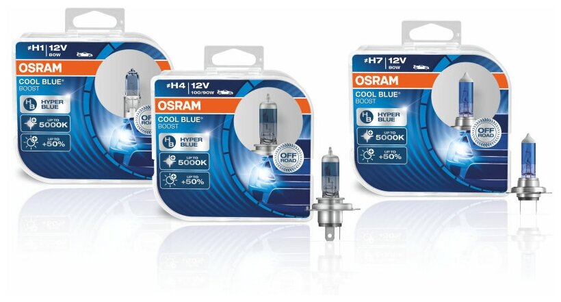 Лампа галогенная Osram H11 80W PGJ19-2 +50% Cool Blue Boost 5000K, 2шт, 12V, 62211CBB2