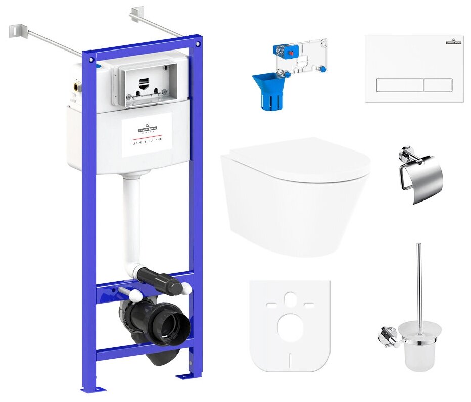 Комплект 9 в 1 Lavinia Boho Biore Compacto Rimless 97020145, безободковый унитаз, сиденье микролифт, инсталляция, клавиша смыва, набор аксессуаров