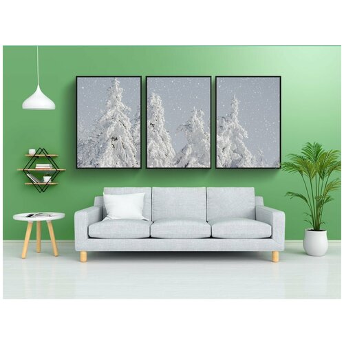 фото Набор модулных постеров для интерьера "зимний пейзаж, ели, снежно" 60x90 см. в тубусе, без рамки lotsprints