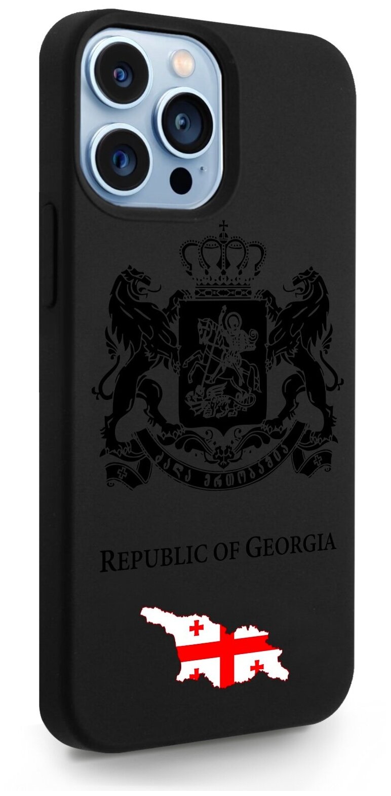 Черный силиконовый чехол SignumCase для iPhone 13 Pro Max Черный лаковый Герб Грузии для Айфон 13 Про Макс