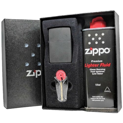 Подарочный набор ZIPPO (Зажигалка ZIPPO 218 Classic с покрытием Black Matte + кремни + топливо, 125 мл)