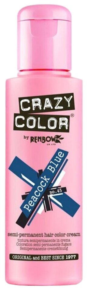 Crazy Color Краситель прямого действия Semi-Permanent Hair Color Cream, 45 peacock blue, 100 мл
