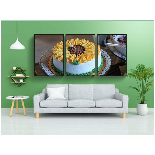 фото Набор модулных постеров для интерьера "подсолнечник, торт, десерт" 60x90 см. в тубусе, без рамки lotsprints