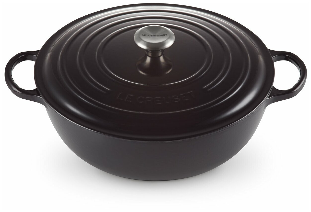 Чугунный эмалированный казан, Le Creuset, 26 см, Чёрный, стальная ручка, чёрная эмаль - фотография № 1