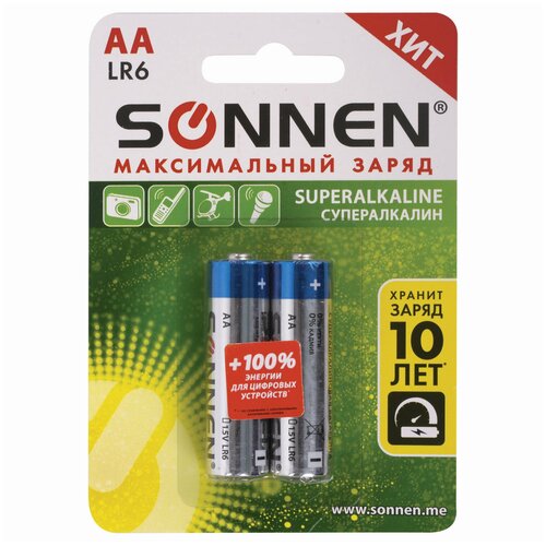 Батарейки комплект 2 шт., SONNEN Super Alkaline, АА(LR6,15А), алкалиновые, пальчиковые, в блистере, 451093 sonnen батарейки комплект 2 шт sonnen super alkaline аа lr6 15а алкалиновые пальчиковые в блистере 451093 12 шт