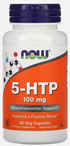 Изображение товара NOW 5-HTP 100 мг – 60 капсул для поддержания настроения и спокойствия