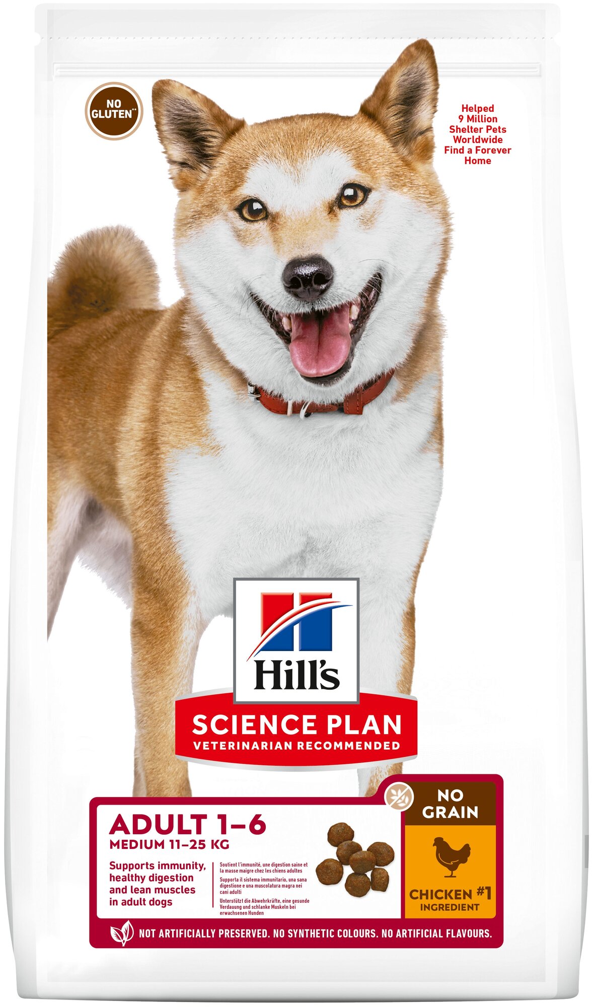 Беззлаковый сухой корм Hill's Science Plan No Grain для взрослых собак средних пород, с курицей, 12 кг