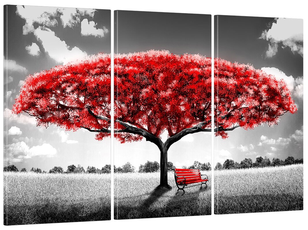 Модульная картина на стену, для интерьера "Красное дерево" 100x60 см
