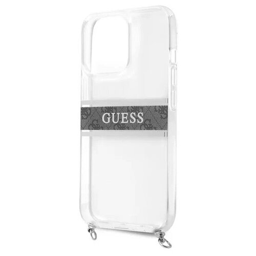 фото Guess для iphone 13 pro чехол pc/tpu 4g stripe hard tranparent +silver crossbody chain