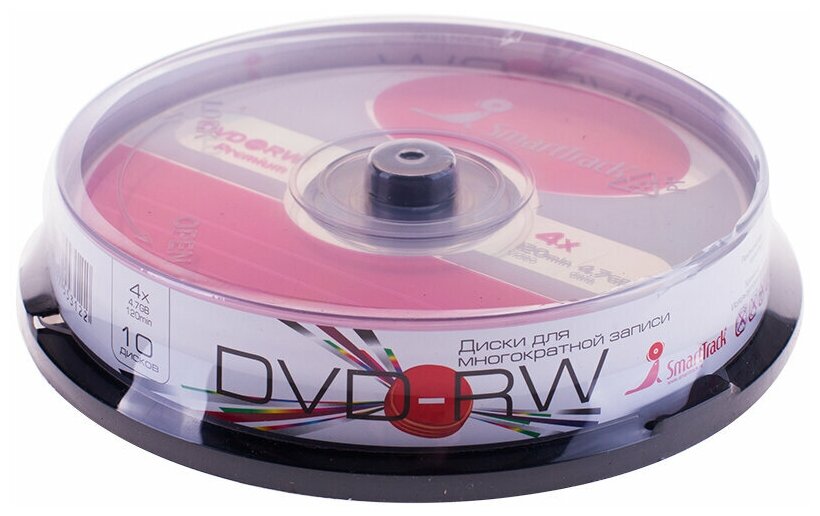 Диск DVD-RW 4.7Gb Smart Track 4x Cake Box (10шт)