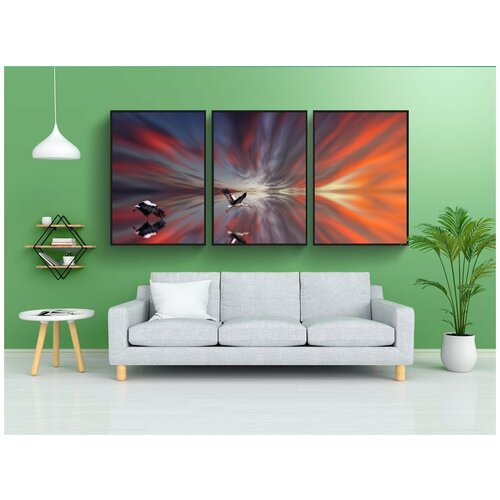 фото Набор модулных постеров для интерьера "аисты, океан, море облаков" 60x90 см. в тубусе, без рамки lotsprints