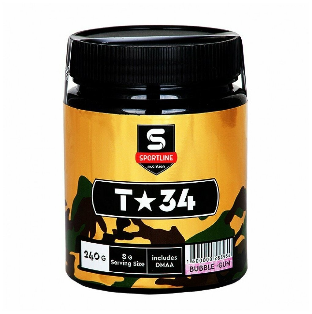 Предтренировочный комплекс SportLine Nutrition T-34 240g (Баббл-гам)