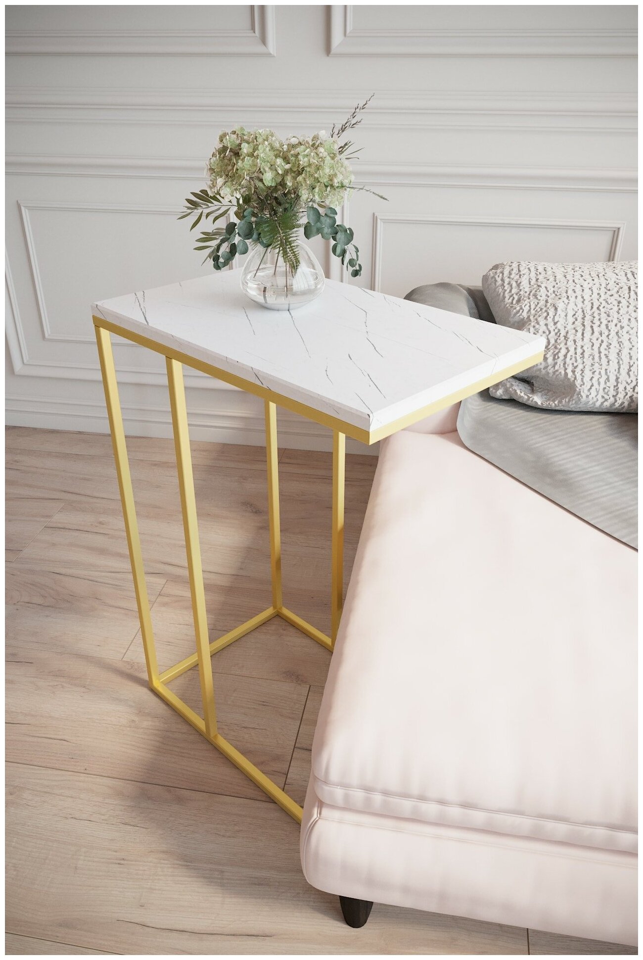 Придиванный столик Агами Голд PRIME h=70 см цвет: белый мрамор